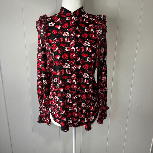 Lauren Ralph Lauren Tops - Ralph Lauren,Lauren Women's Red Floral Button Down Long Sleeve Blouse Top XSP